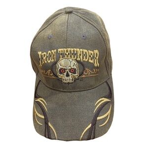 Iron Thunder Skull Motorcycle Snap Back Baseball Cap Hat One Size